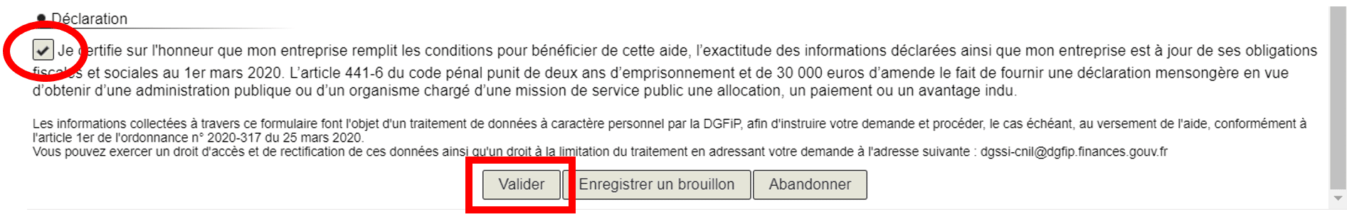 Aide exceptionnelle 1500€ Fonds de solidarité COVID19 - Attestation sur l'honneur