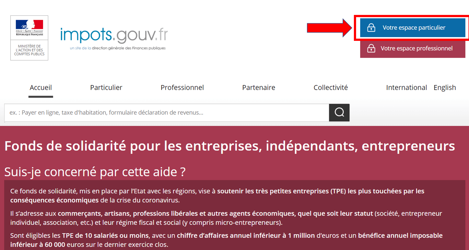 Aide exceptionnelle 1500€ Fonds de solidarité COVID19 - Se connecter